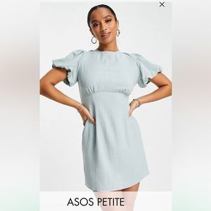 ASOS Design Petite Puff Sleeve Linen Mini Dress